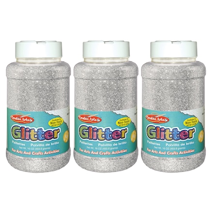 Charles Leonard Creative Arts Glitter, 1 lb. Bottle, Silver, PK3 41145